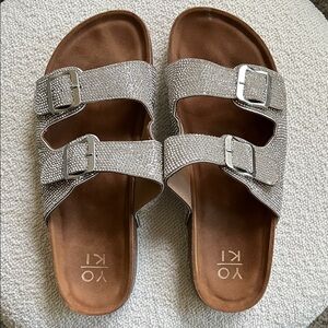 Yoki Women's Glittering Silver Buckle Sandals